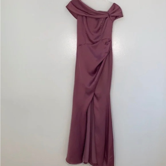 ASOS EDITION satin Bardot drape wrap maxi dress in orchid size 4 - Picture 4 of 11